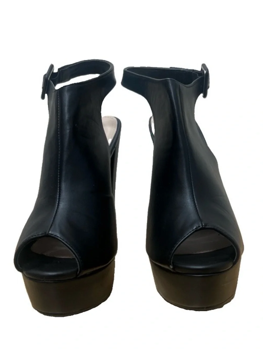 Mascotte Black Peep-Toe Platform Heels with Ankle Strap 10